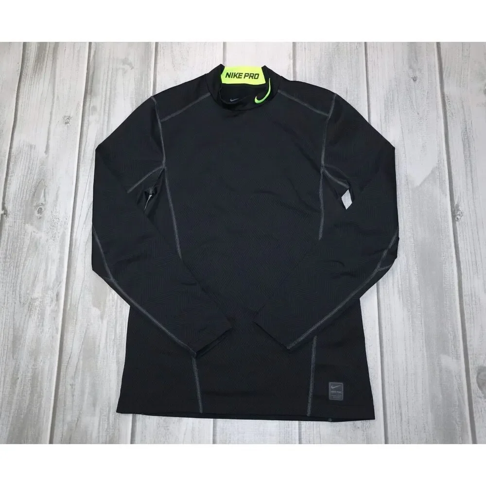 Nike Pro Dri Fit Fitted Men's Long Sleeve Shirt Size Medium Black/Green